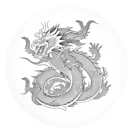 Full Body Japanese Dragon With Cherryblossoms In The Back