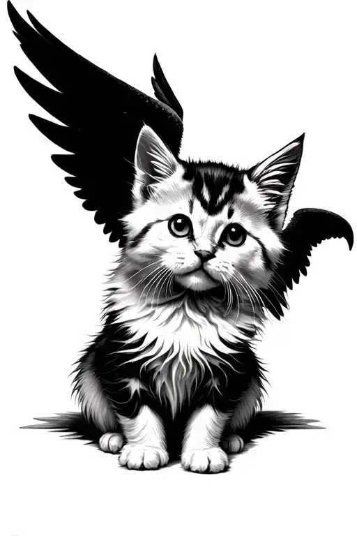 White Fluffy Kitten With Angel Wings Spread Wide