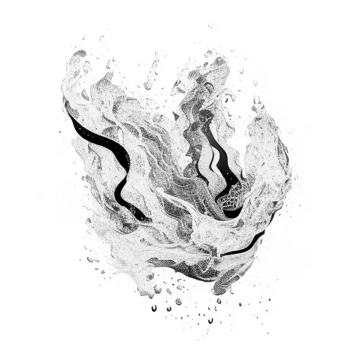 Blackwork Tattoo Of Abstract Liquid Shapes Flowing Across The Skin