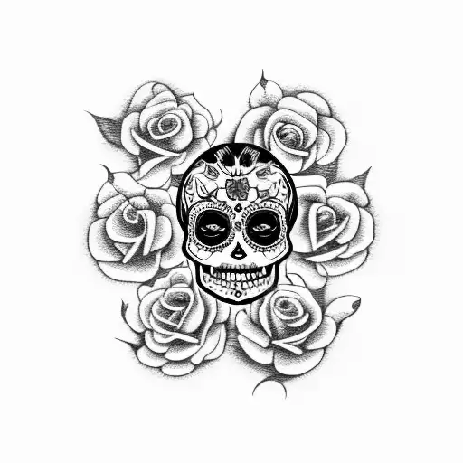 Sugar Skull Lady With Roses And Butterfly