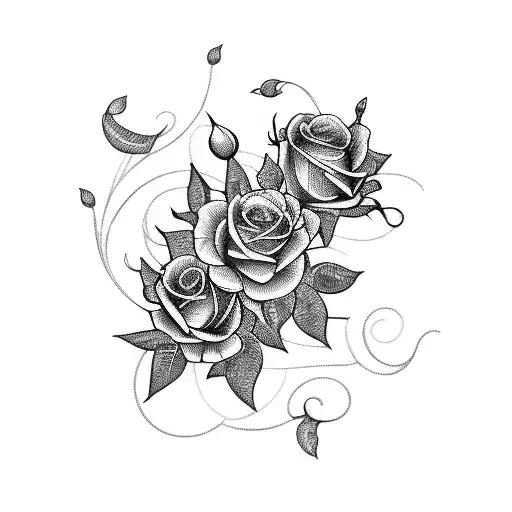 A Detailed Blackwork Tattoo Of A Vintage Car Surrounded By A Wreath Of Roses