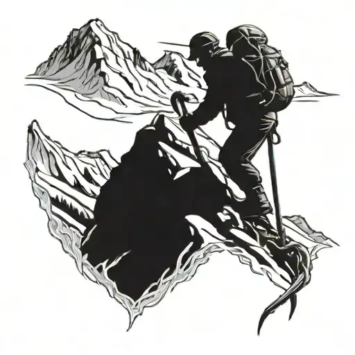 Mountaineer Climbing Mountain With Ice Axe In Hand