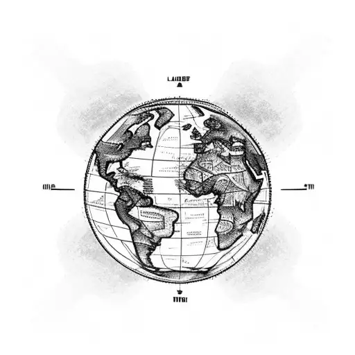 World Map With Longitude And Latitude Lines Not On A Globe Made For A Half Sleeve