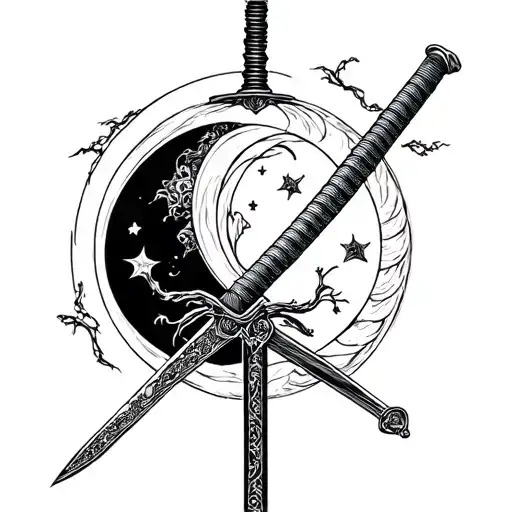 Sword Katana And Moon
