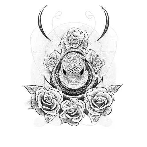 Black Rat Snake Entwined With Barb Wire And Roses