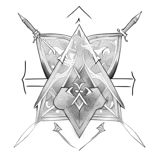 3 Connecting Triangles With Sword In Center