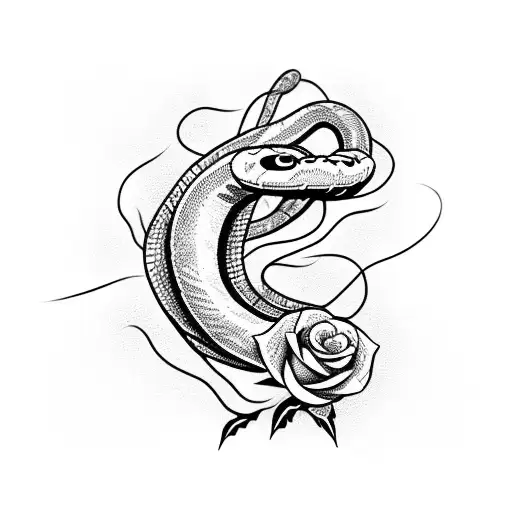 Snake Wrapped Around Barbed Wire And Roses