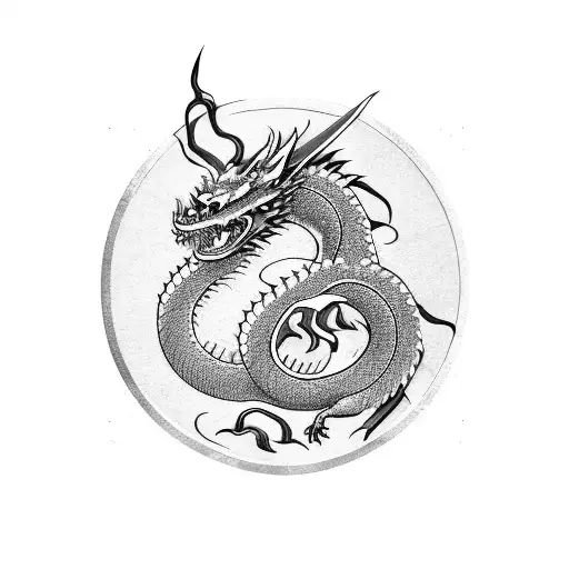 Japanese Katana With Dragon Wrapping Around It Dragon