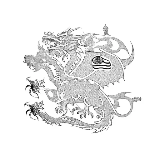 Filipino Flag With Dragon With Sword With Flowers