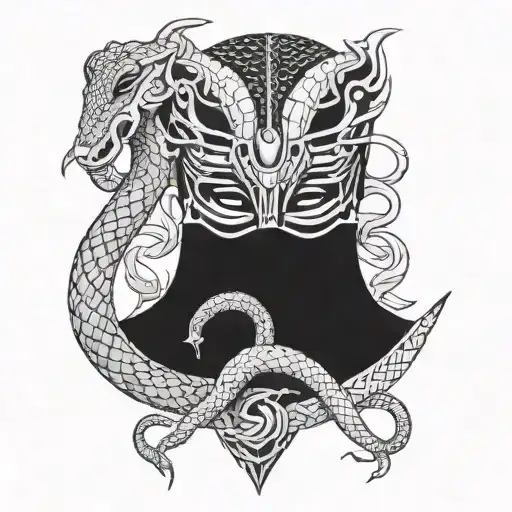 Samuray Mask And Snake Wrapped