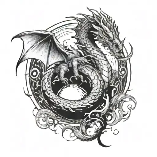 Dragon Protecting A Planet With A Ring