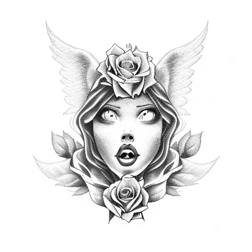 Writting Of The Word Angel With Roses And Hearts Around It