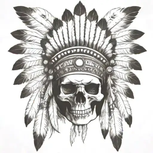 Skull Wearing Indian Headdress Being Worn