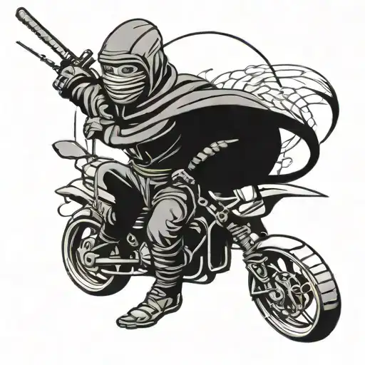 Ninja And Motorcycle And Katana