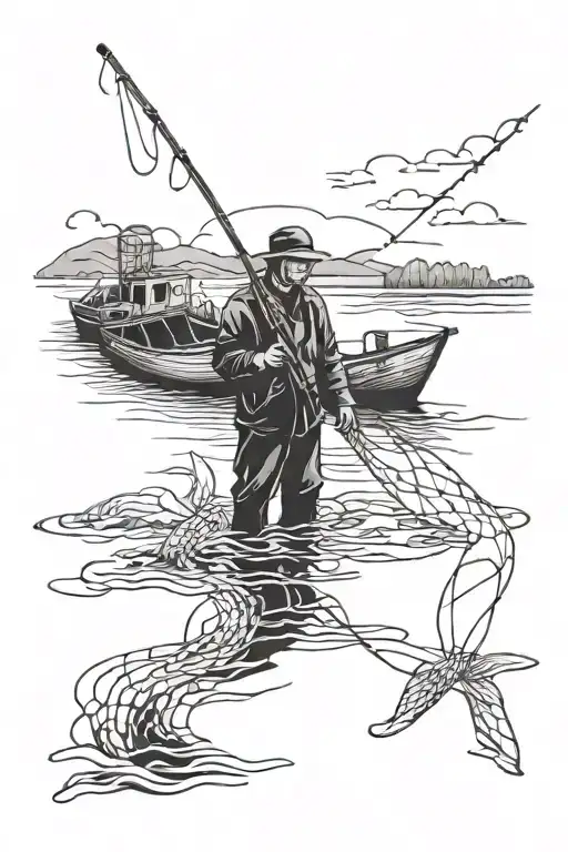 Fisherman Standing On Boat Casting Net With River In Background