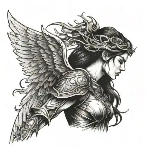 Side View Of Female Angel Warrior
