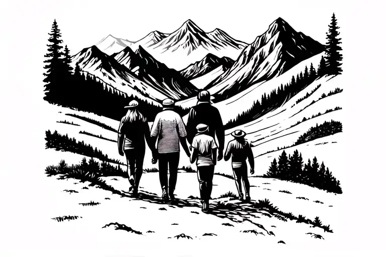Country Mountains Family Walking Away