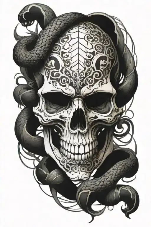 Dark Skull With Snake Wrapping