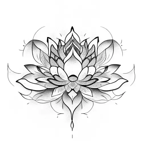 An Intricate Blackwork Design Of A Lotus Flower With Asian-inspired Patterns