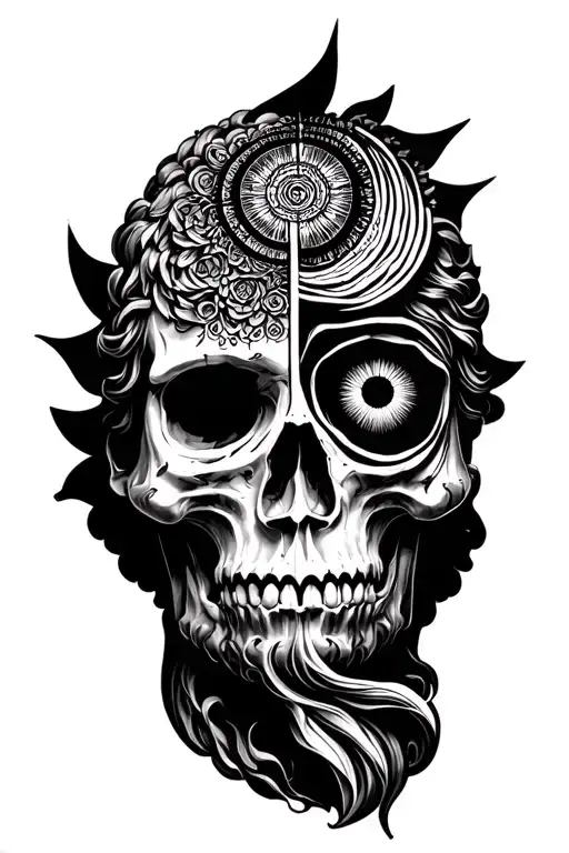 Marcus Aurelius Face And Half Skull Memento Mori Amor Fati Third Eye Fibonacci Sequence