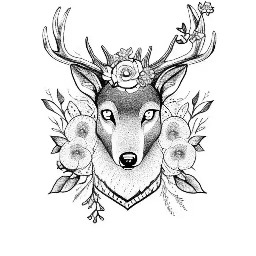 Deer And Wolf With Flowers