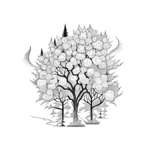 A Majestic Forest At Sunset With Vibrant Flowers Blooming