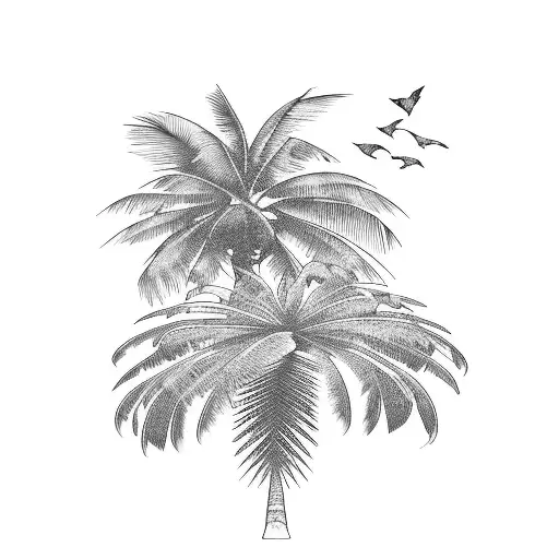 A Tropical Hawaiian Landscape With Palm Trees And Colorful Flowers