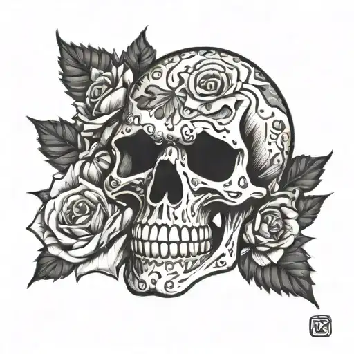 Flaming Skull With Roses
