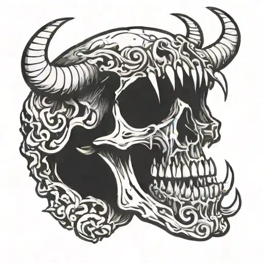 The Horned Demon Skull Opened Its Mouth And Stuck Out Its Tongue In Rage