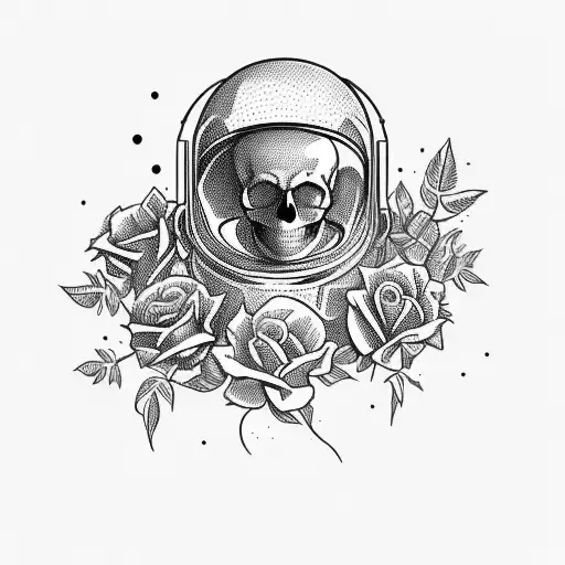 A Skull Of An Astronaut In Space Helmet And Roses