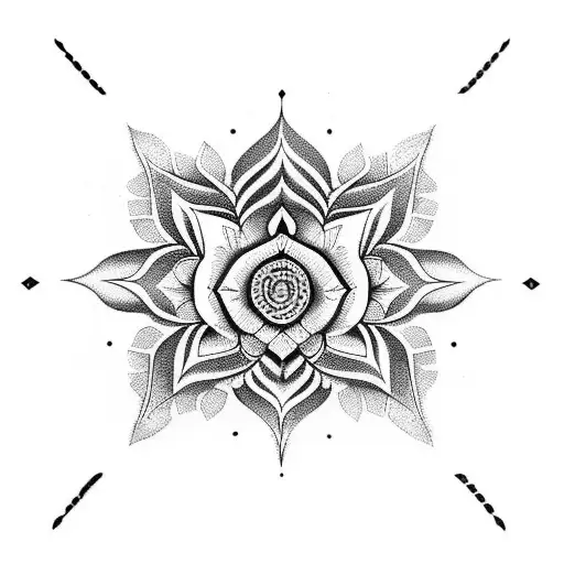 A Tribal-inspired Lotus Flower With Intricate Blackwork Details