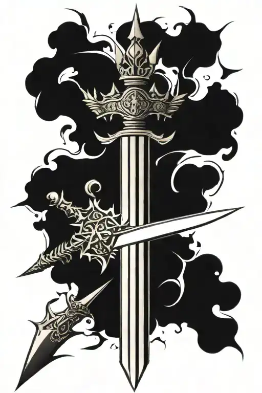Crusader Sword And Thorny Crown Surrounded