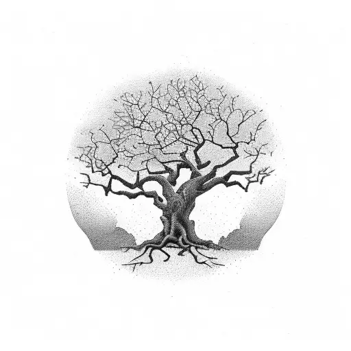 Oak Tree With Roots Turning Into Rose