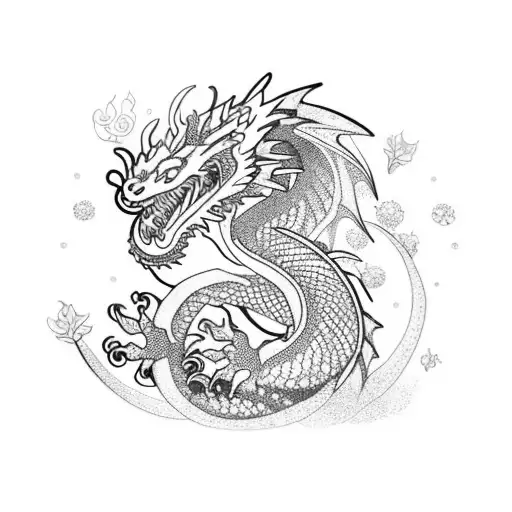 Dragon With Crystals And Foxglove Flowers