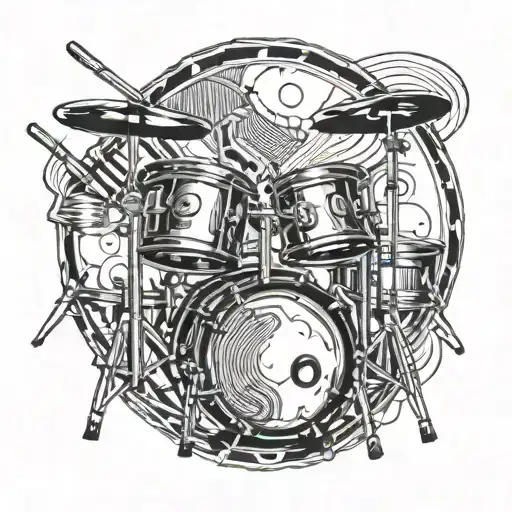 Incorporate Drumsticks And A Drum Set Into A Creative Sleeve Tattoo Design