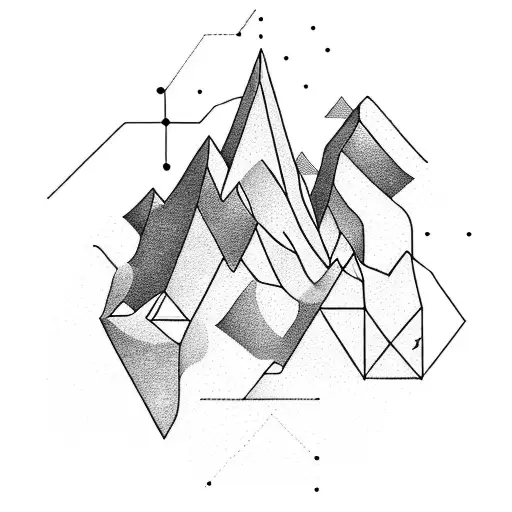 A Geometric Mountain Range With A Trail Forming The Shape Of A Computer Circuit