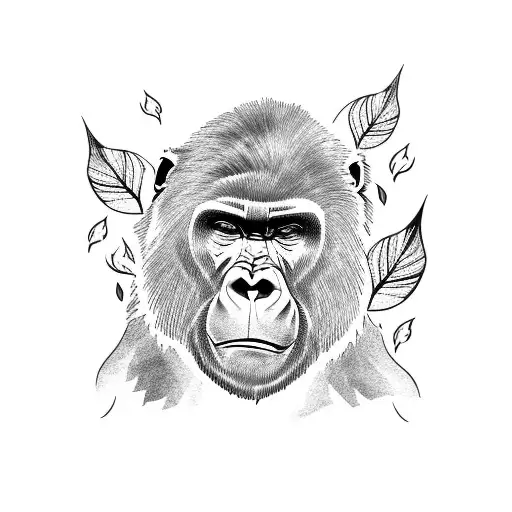 Gorilla Looking Trough Leaves