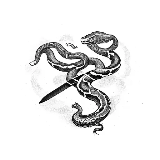 Dark Shadow Figure Holding A Sword And A Snake