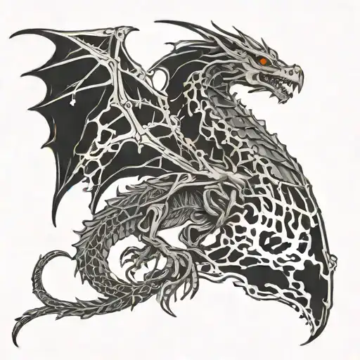 Skeletal Dragon Flying And Breathing Fire