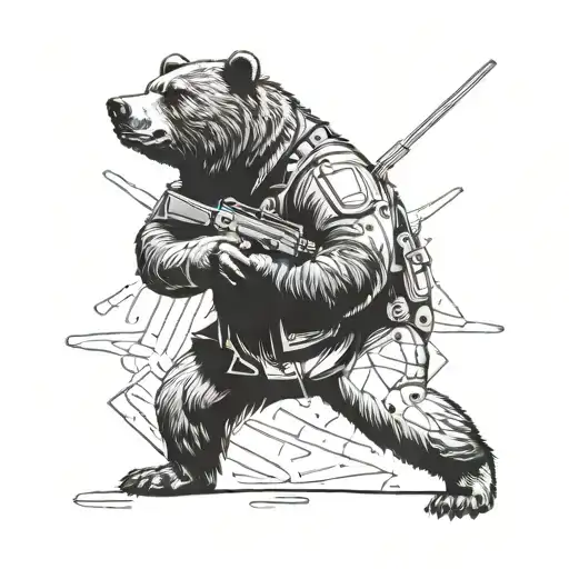 Grizzly Bear Shooting A Gun In Tactical Gear