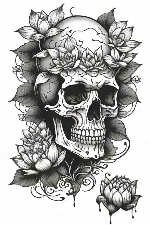 Skull And Lotus Flower