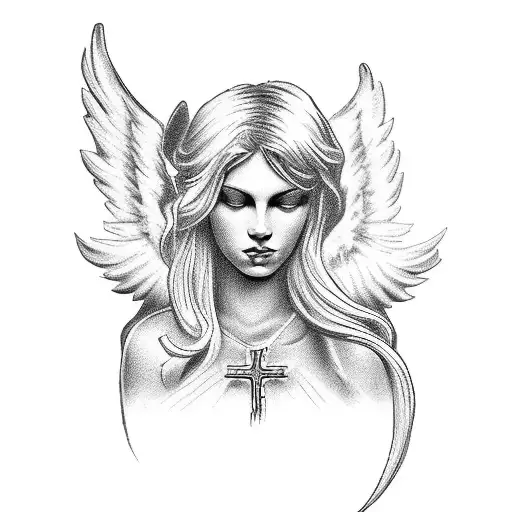 Angel With Cross And Roses