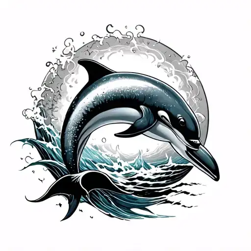 Grunge Style Tattoo Featuring Dolphin Leaping