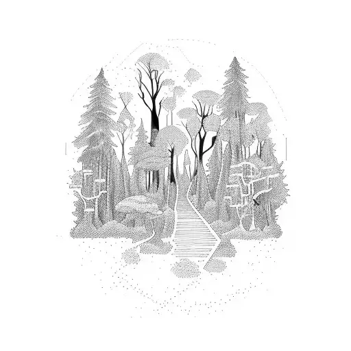 A Mystical Forest With A Chemist's Laboratory Hidden Among The Trees