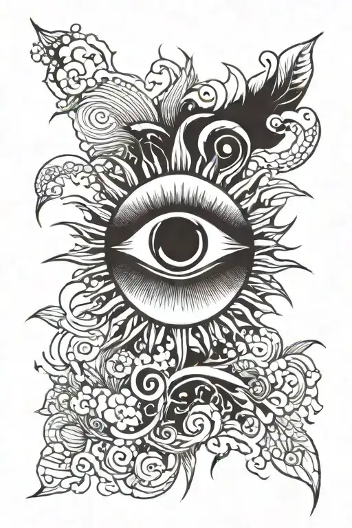 Sun Tattoo With Eye In Middle