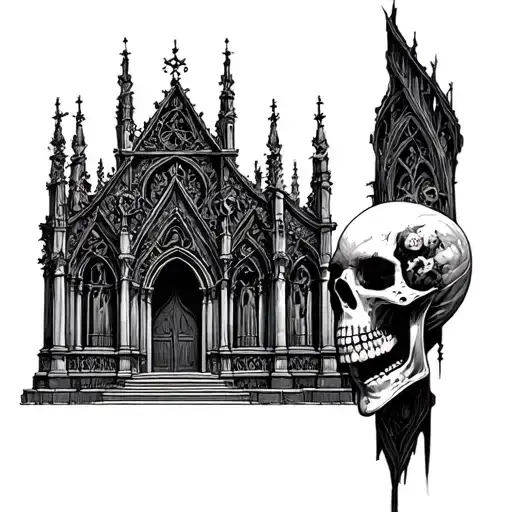 A Gothic Temple With Skulls Facing Each Other