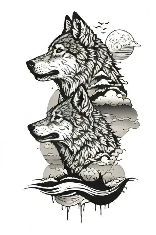 Wolf And Ocean Scene