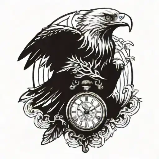 Eagle Intertwined With A Flag Holding A Pocket Watch