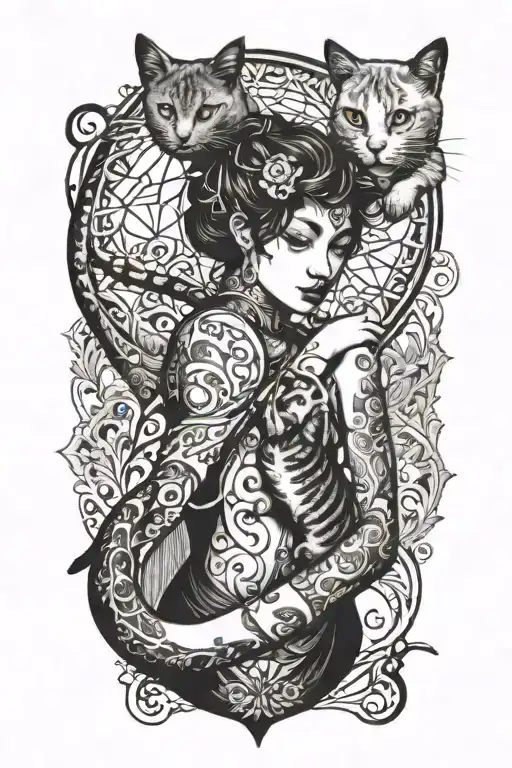 An Acrobat With A Cat Perched On Her Shoulder