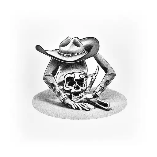 Cowboy Skeletons Sitting Around A Table